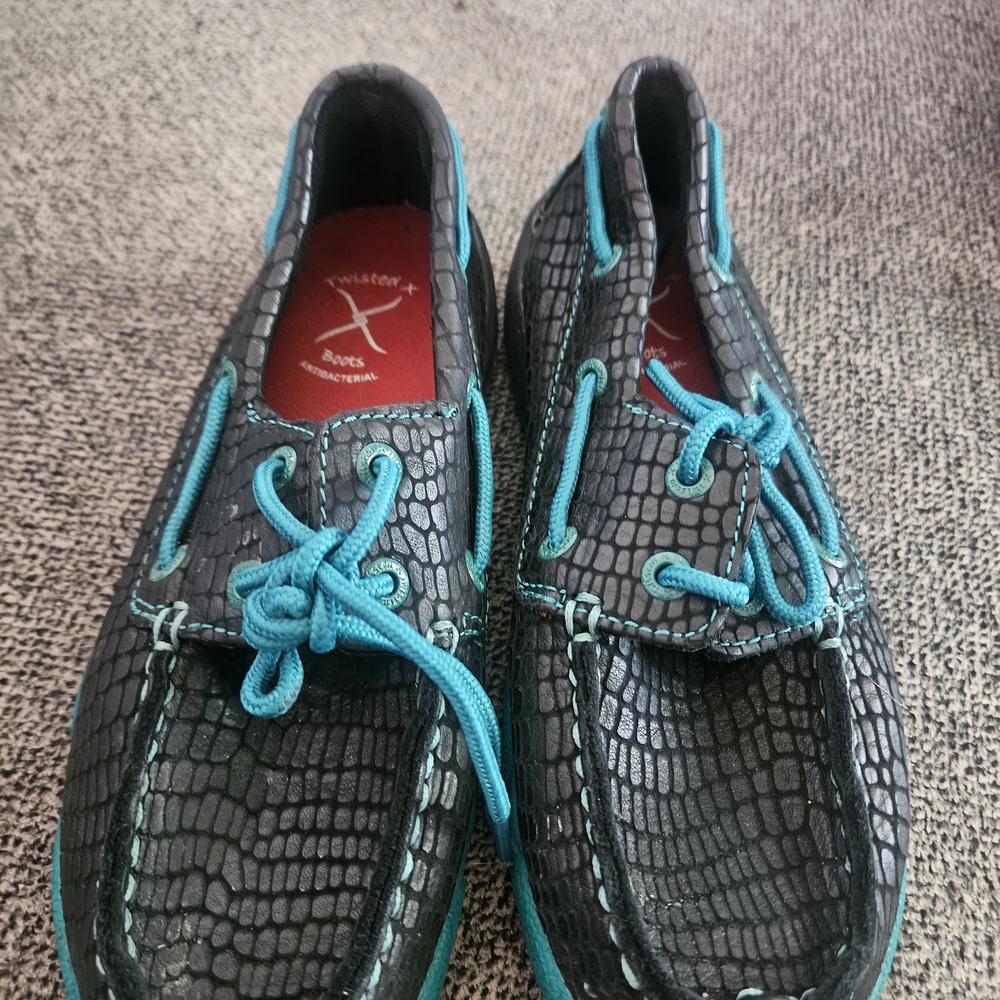 Kids Black and Teal Boat Shoes Twisted X Nh1